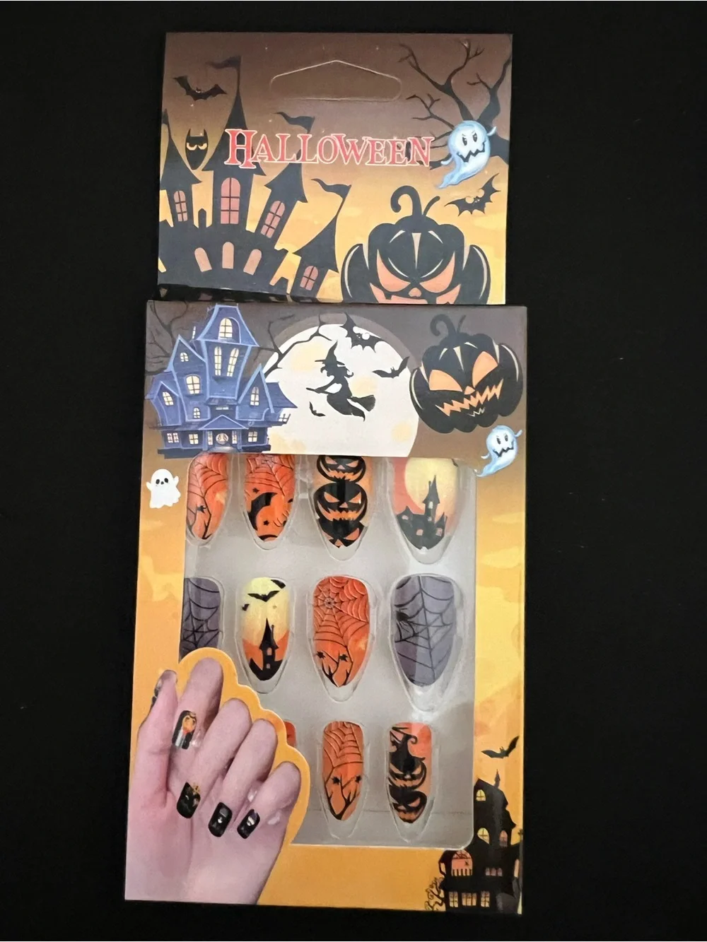 Halloween Press-On Nail Set – Orange & Black Halloween Designs